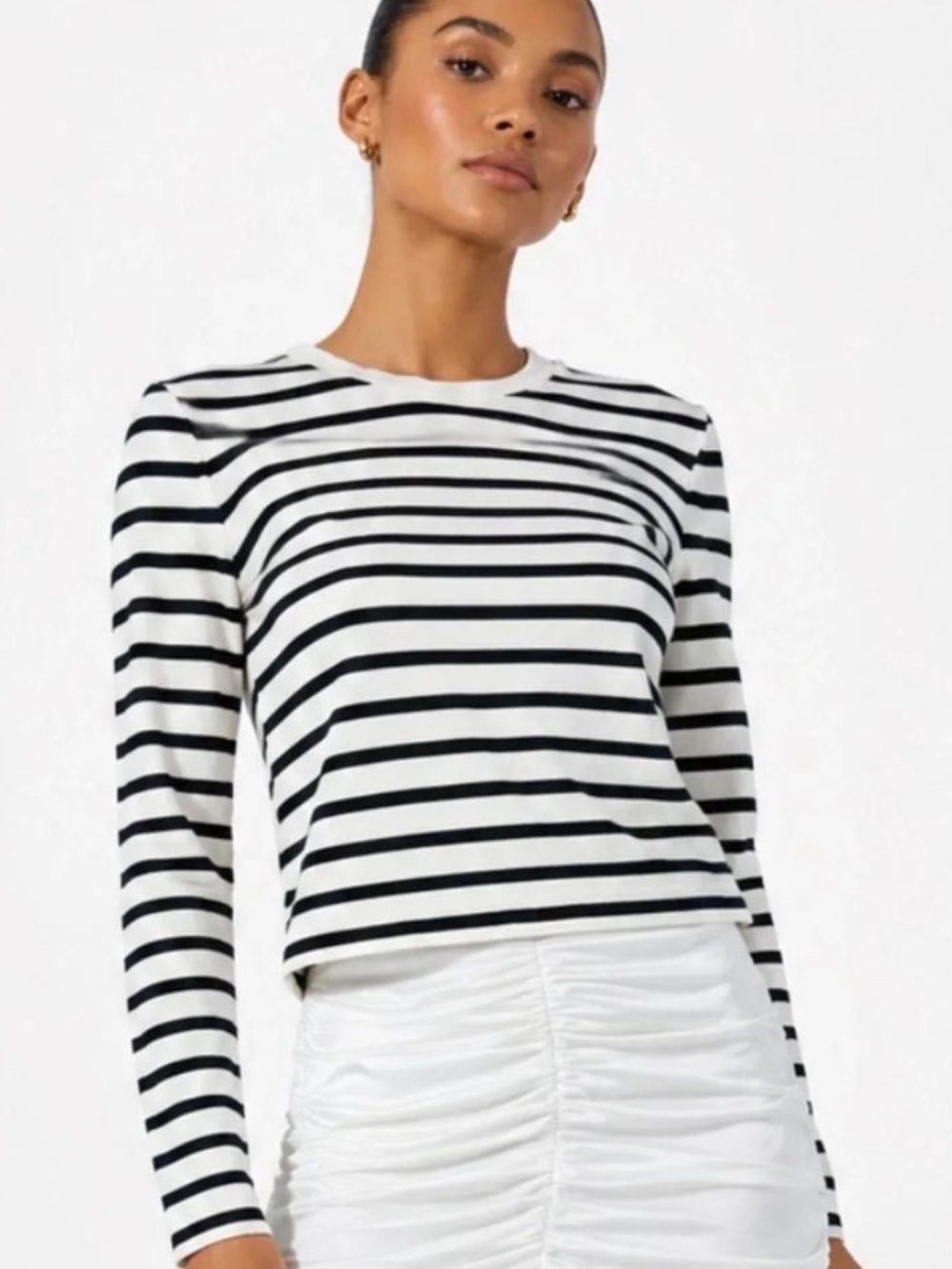 COS 100% Cotton Striped Long Sleeve Top in Black & White